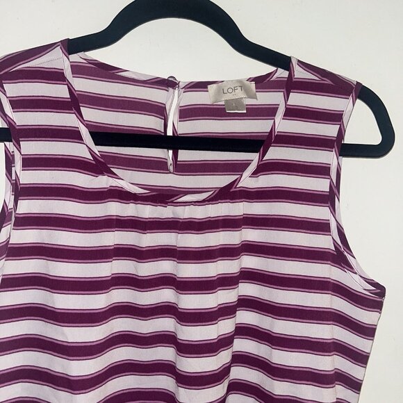 Loft Purple And White Striped Pullover Sleeveless Pleated Scoop Neck Top Small - Picture 3 of 8